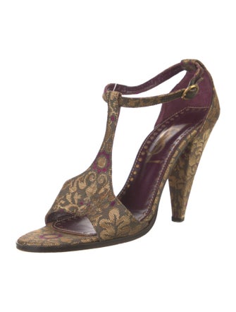 Yves Saint Laurent Rive Gauche Jacquard Printed T-Strap Sandals