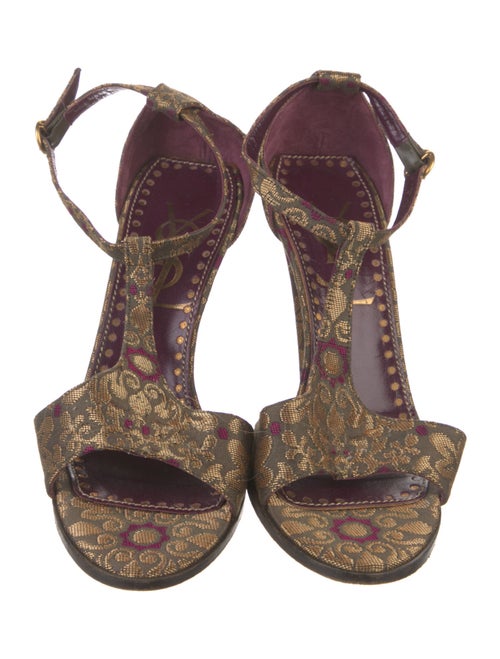 Yves Saint Laurent Rive Gauche Jacquard Printed T-Strap Sandals