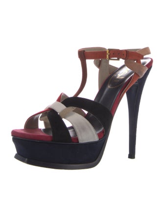 Yves Saint Laurent Rive Gauche Suede T-Strap Sandals