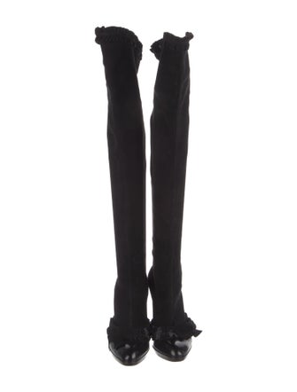 Yves Saint Laurent Rive Gauche Suede Bow Accents Boots