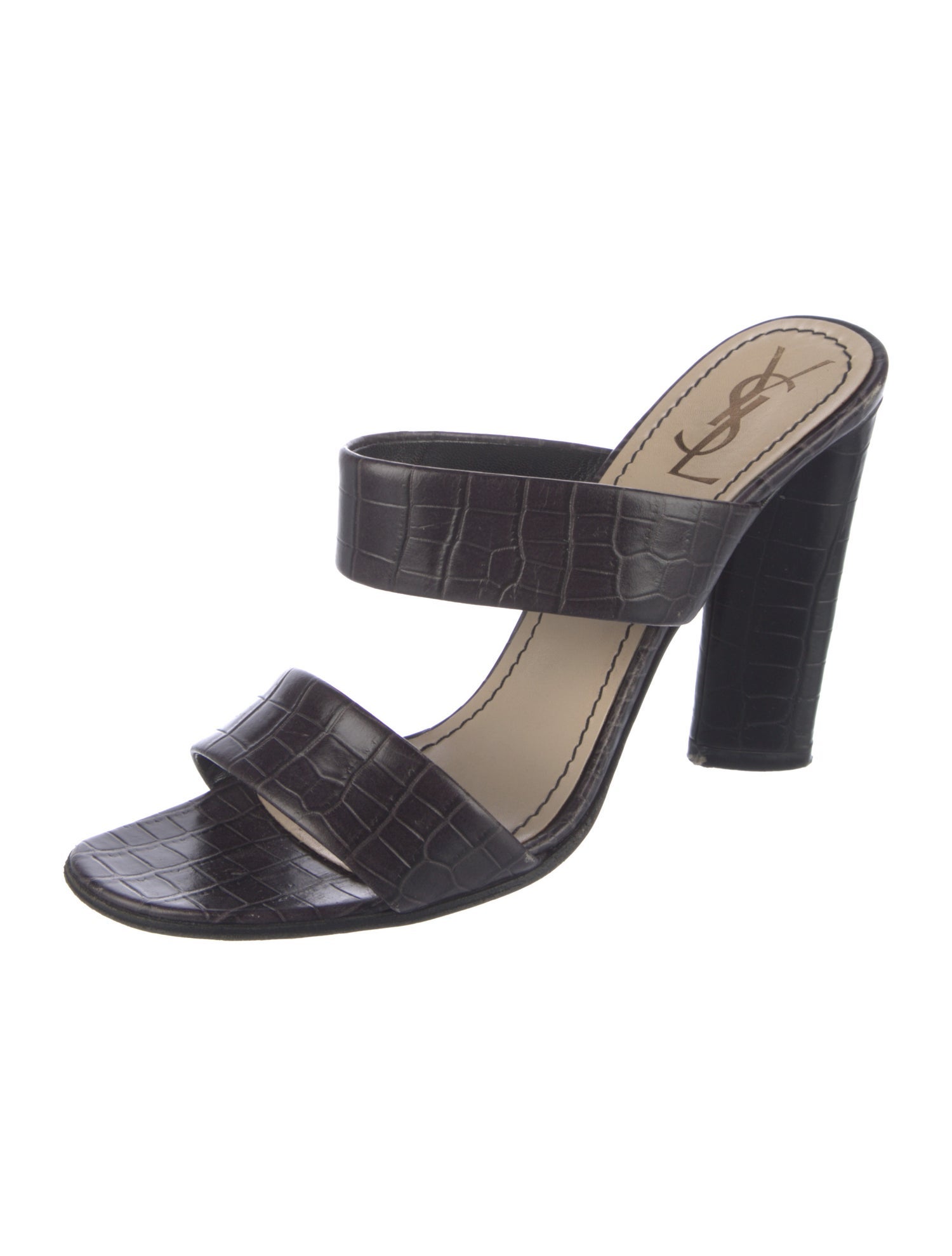 Yves Saint Laurent Rive Gauche Embossed Leather Slides