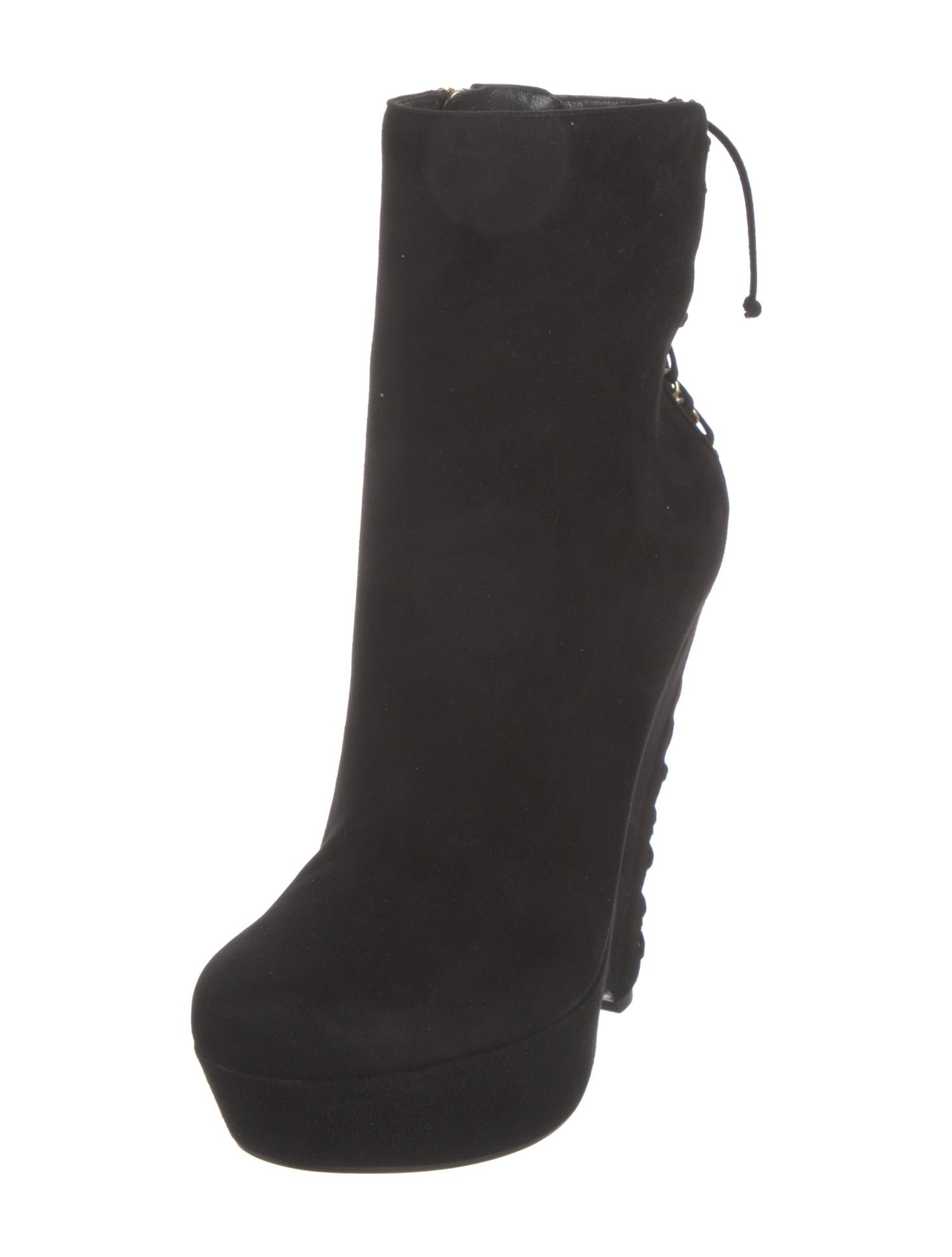 Yves Saint Laurent Rive Gauche Suede Bow Accents Lace-Up Boots