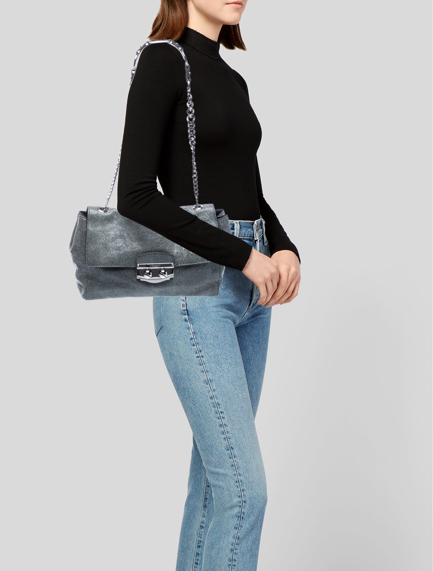 Yves Saint Laurent Rive Gauche Embossed Leather Shoulder Bag 