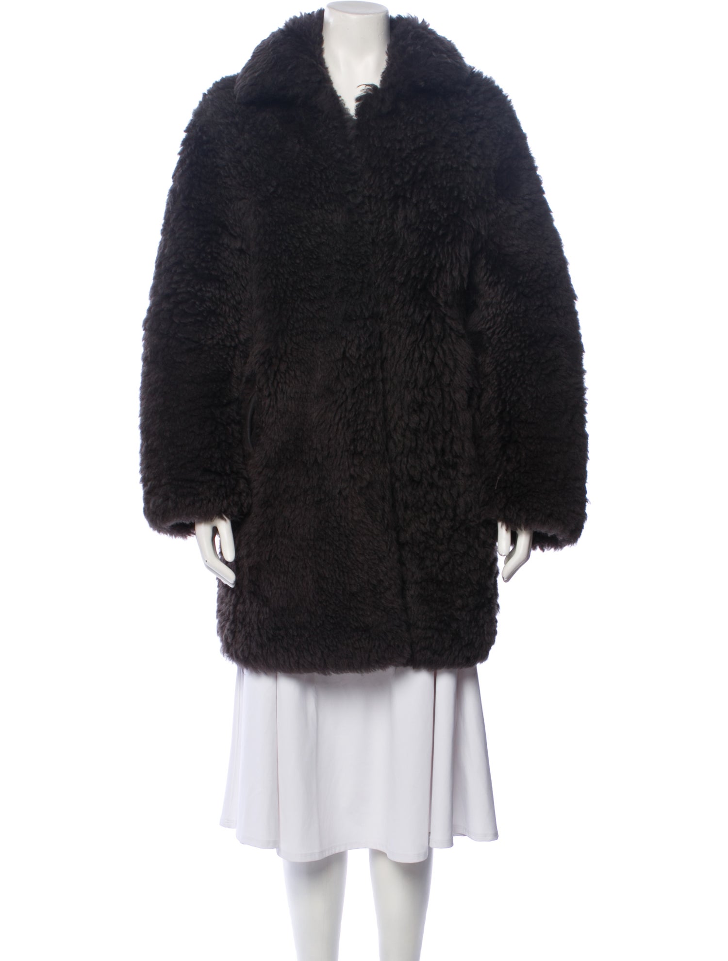 Yves Salomon Lamb Leather Faux Fur Coat