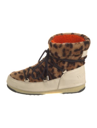 Yves Salomon Lamb Fur Animal Print Lace-Up Boots