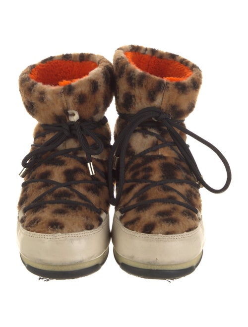 Yves Salomon Lamb Fur Animal Print Lace-Up Boots