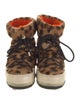 Yves Salomon Lamb Fur Animal Print Lace-Up Boots