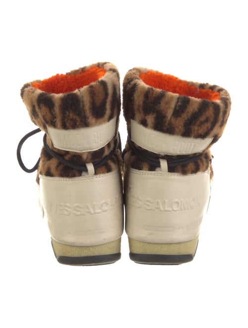 Yves Salomon Lamb Fur Animal Print Lace-Up Boots