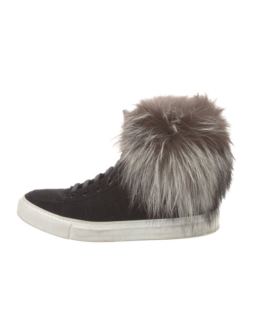 Yves Salomon Canvas Fur Trim Wedge Sneakers