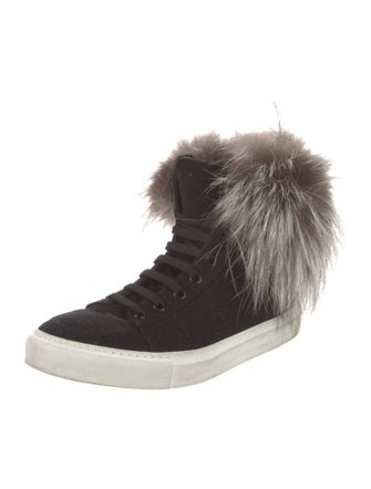 Yves Salomon Canvas Fur Trim Wedge Sneakers
