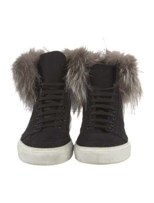 Yves Salomon Canvas Fur Trim Wedge Sneakers