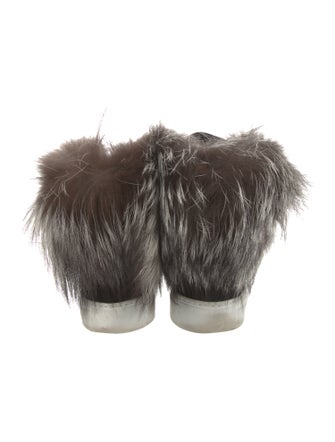 Yves Salomon Canvas Fur Trim Wedge Sneakers