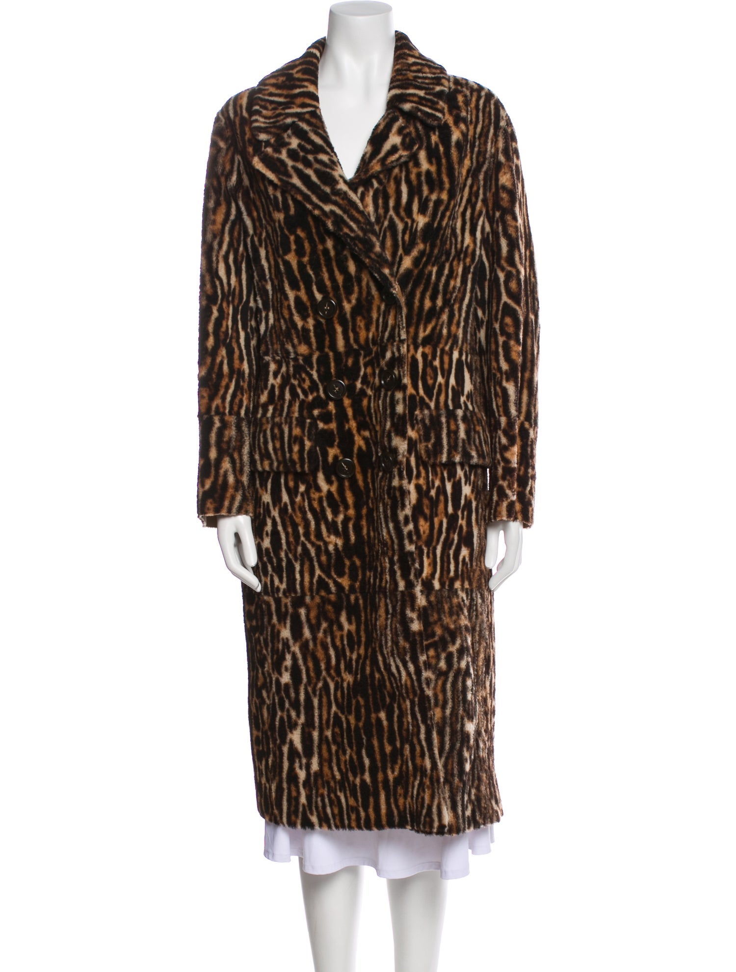Yves Salomon Leather Animal Print Faux Fur Coat