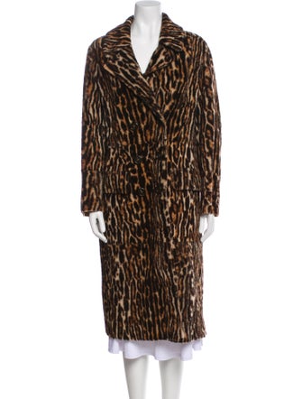 Yves Salomon Leather Animal Print Faux Fur Coat