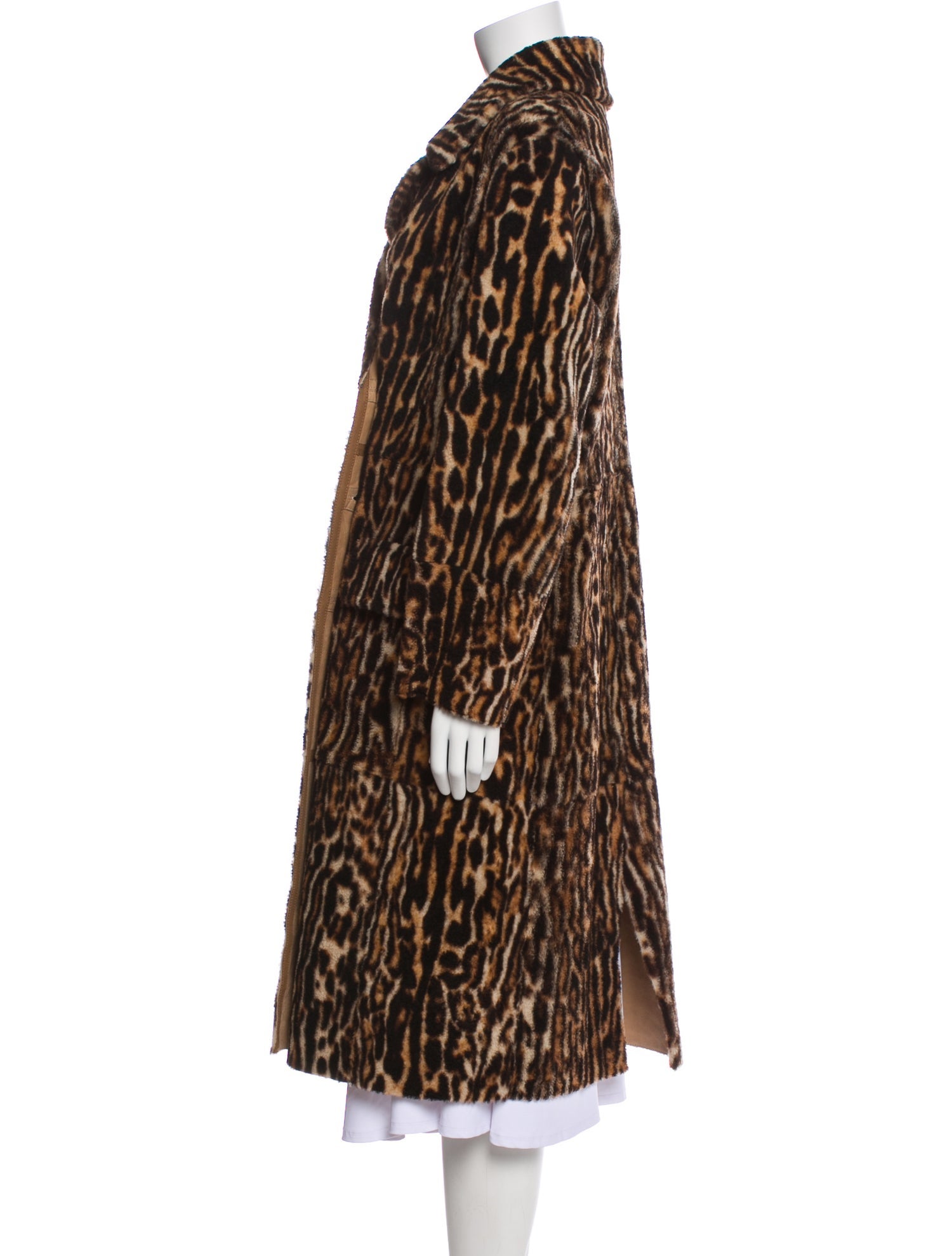 Yves Salomon Leather Animal Print Faux Fur Coat