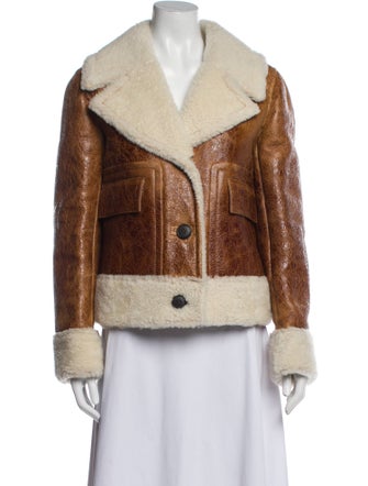 Yves Salomon Leather Colorblock Pattern Faux Fur Coat