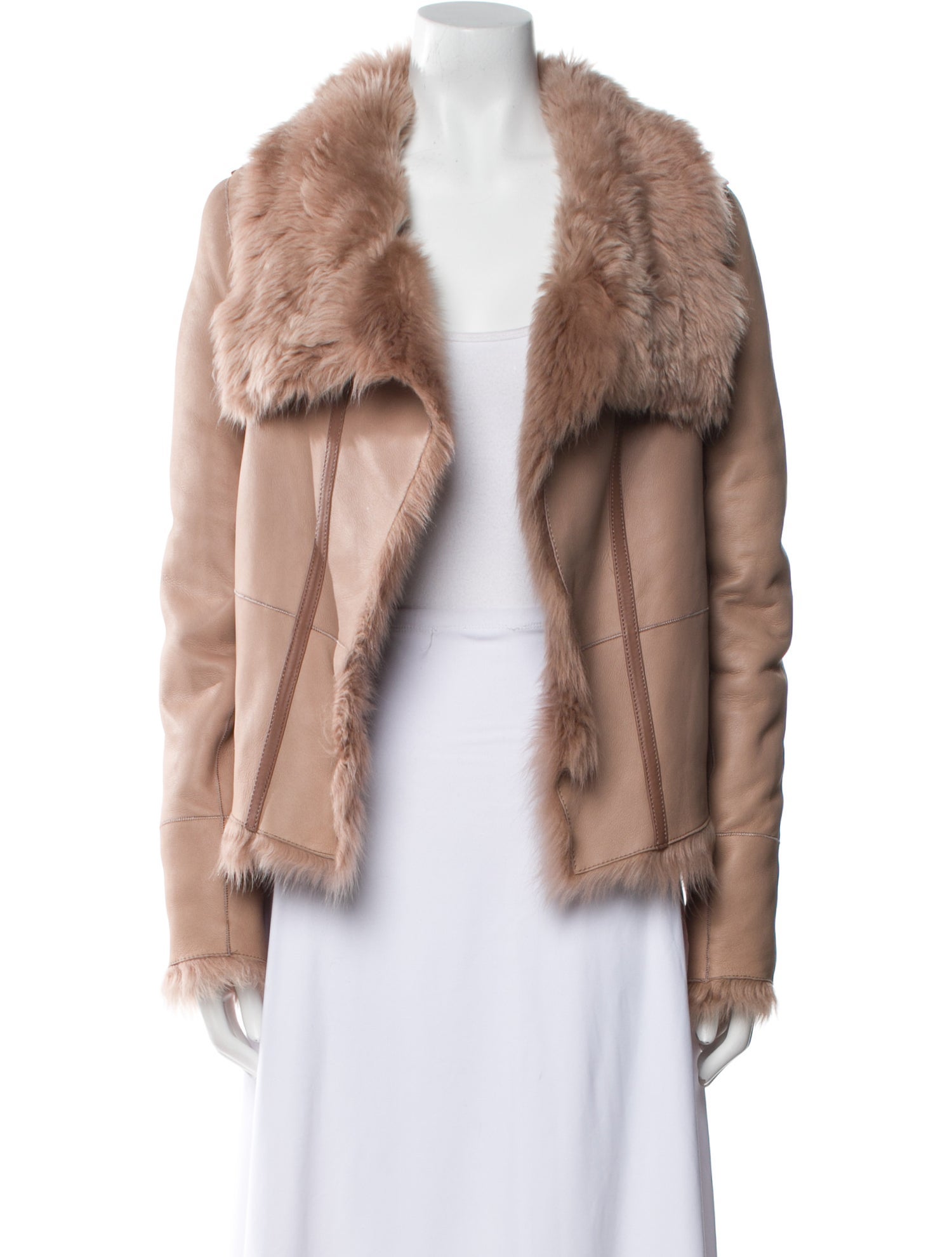 Yves Salomon Leather Faux Fur Coat
