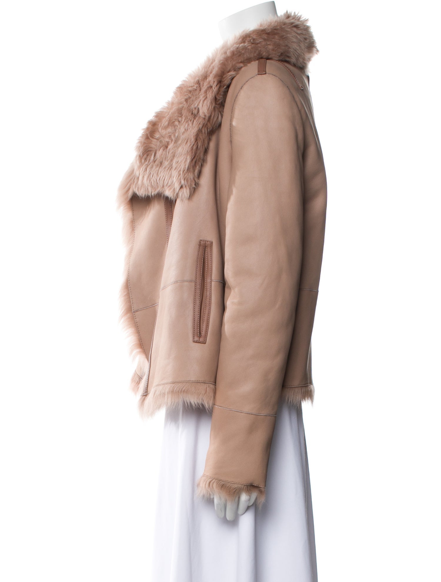 Yves Salomon Leather Faux Fur Coat