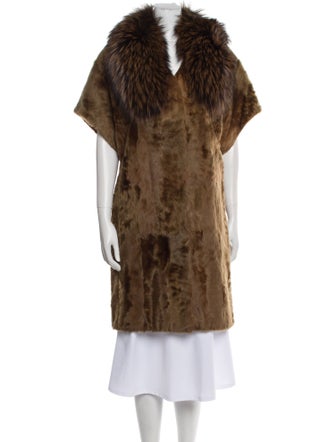 Yves Salomon Lamb Leather Animal Print Faux Fur Coat