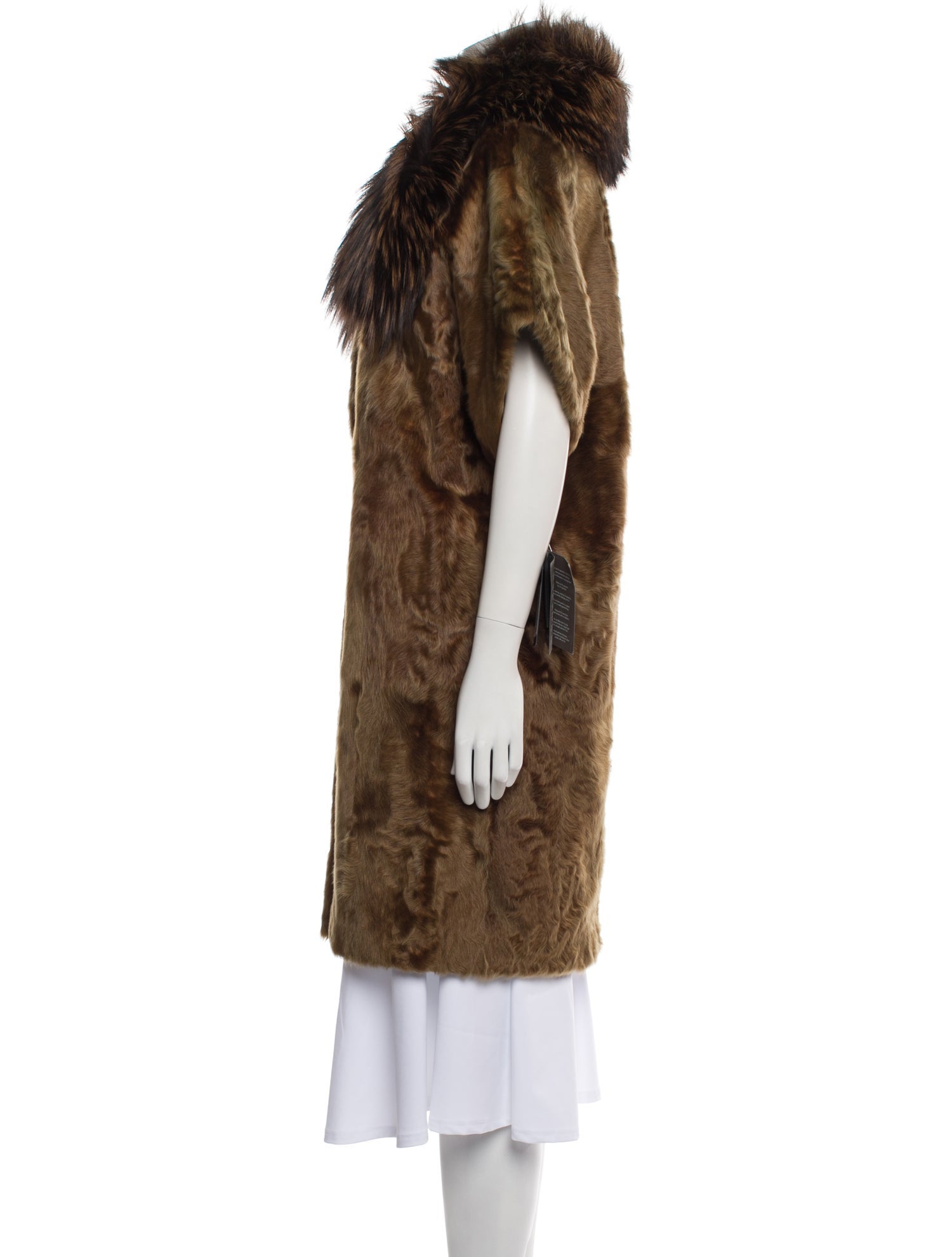 Yves Salomon Lamb Leather Animal Print Faux Fur Coat