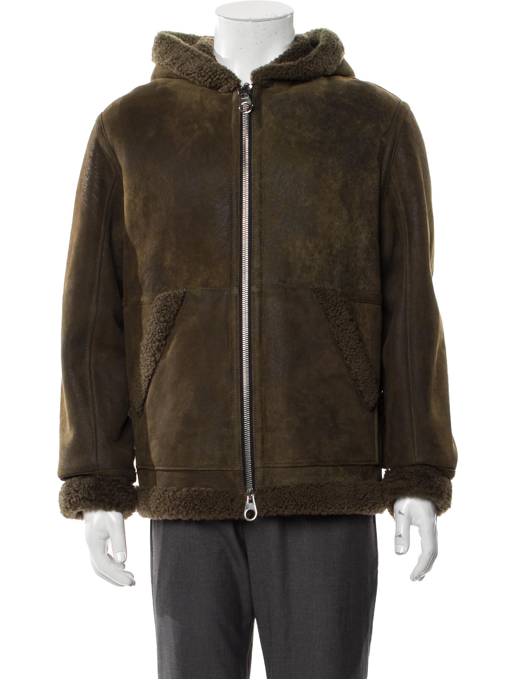 Yves Salomon Lamb Leather Faux Fur Coat
