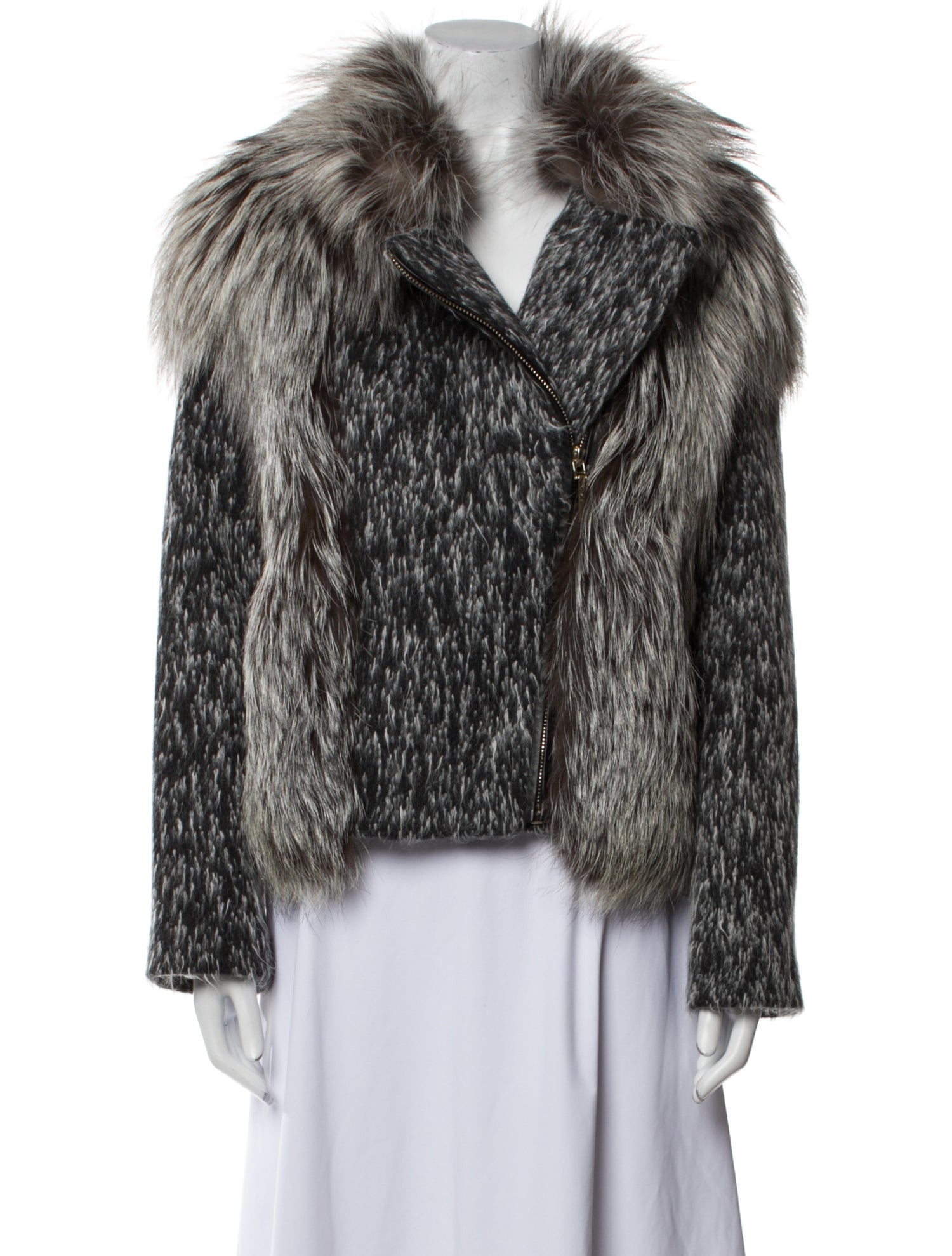 Yves Salomon Fox Animal Print Fur Coat