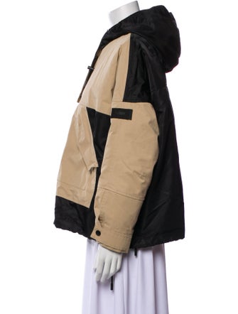 Yves Salomon Lamb Leather Colorblock Pattern Down Jacket