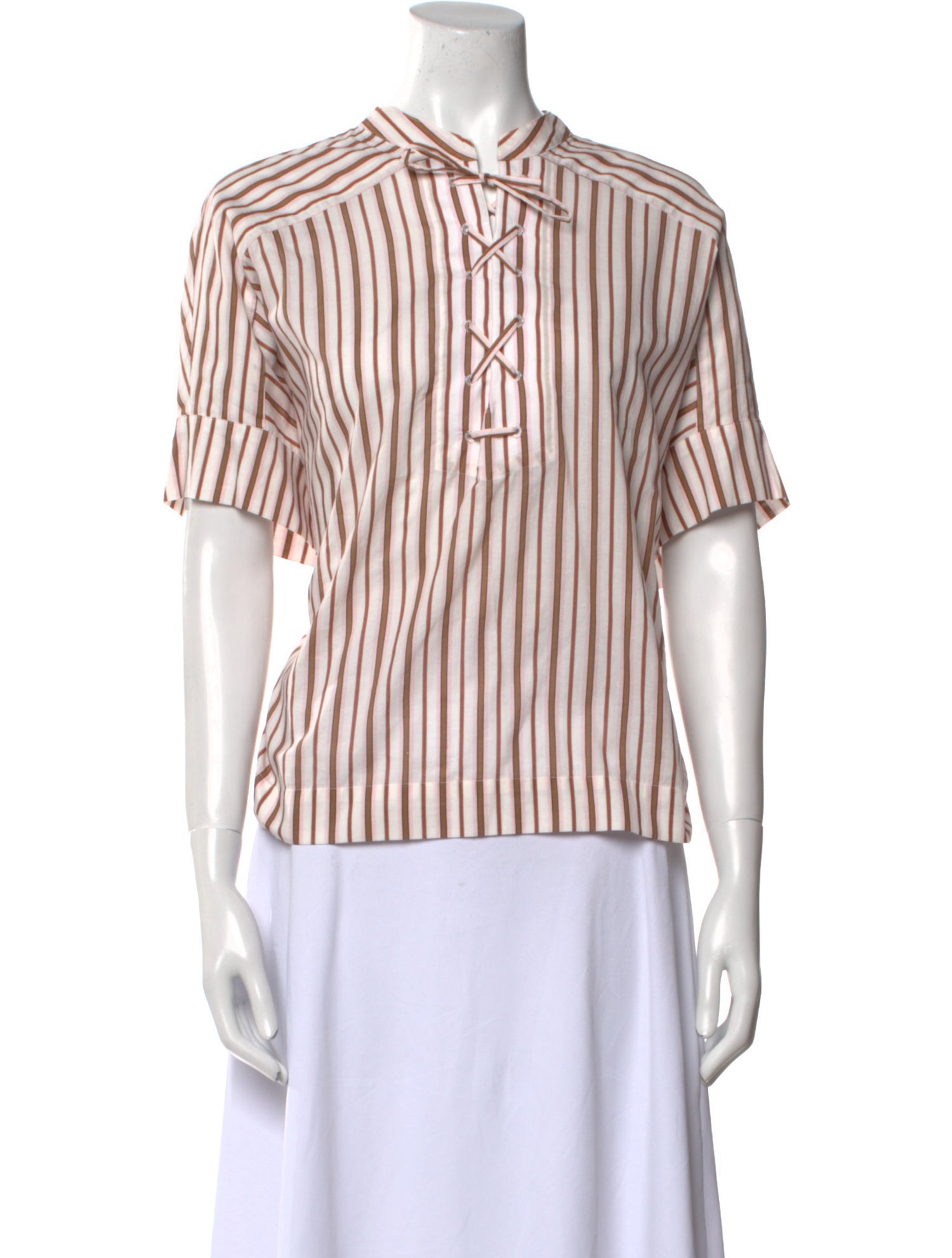 Yves Salomon Striped Mock Neck Blouse w/ Tags