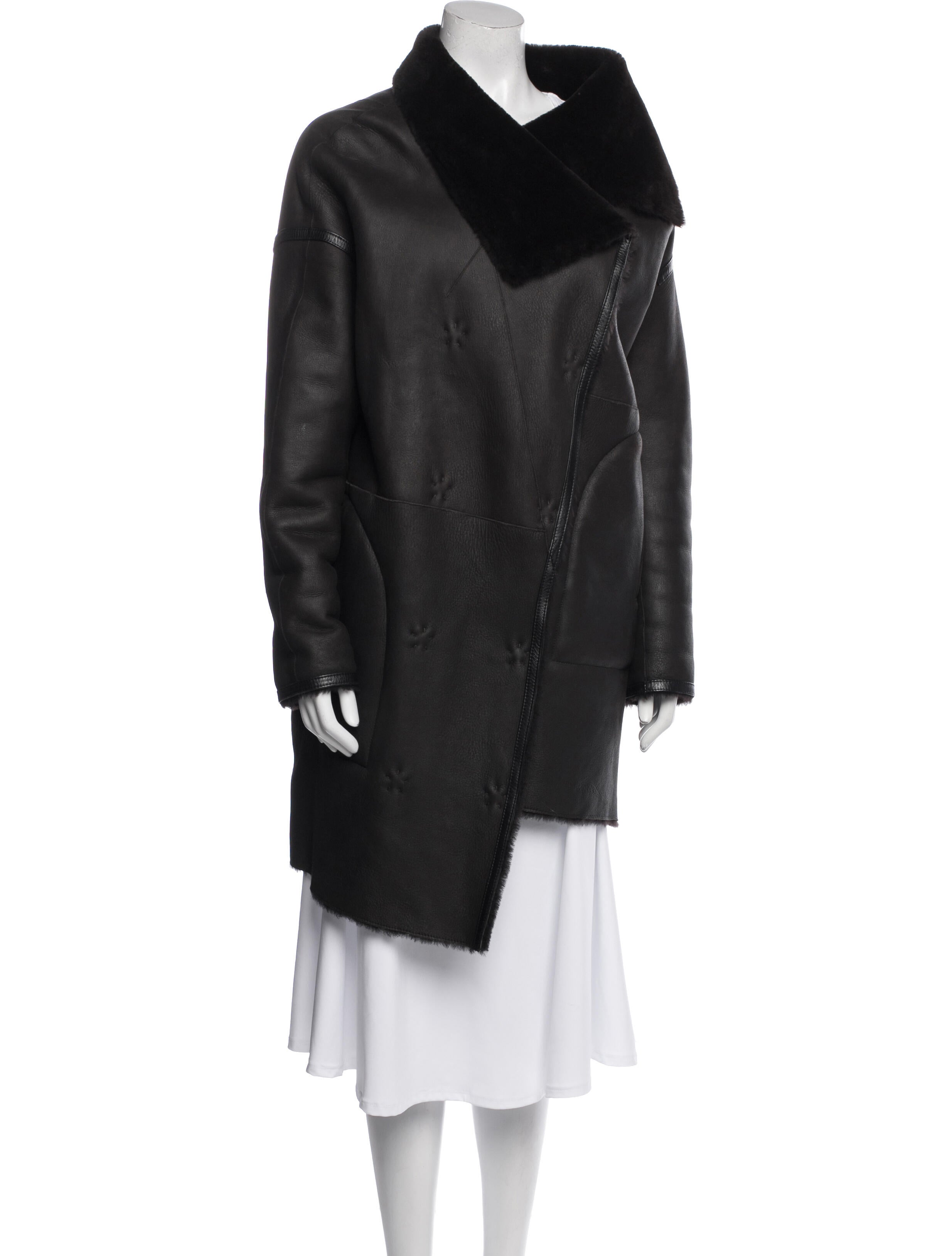Yves Salomon Leather Faux Fur Coat
