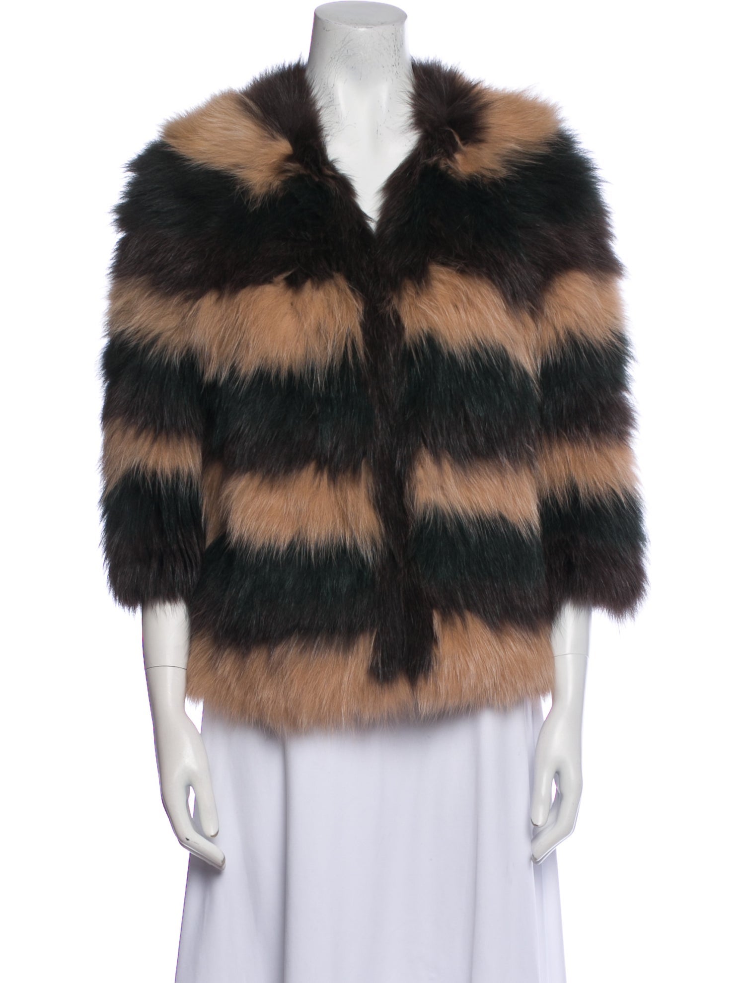 Yves Salomon Fox Striped Fur Jacket