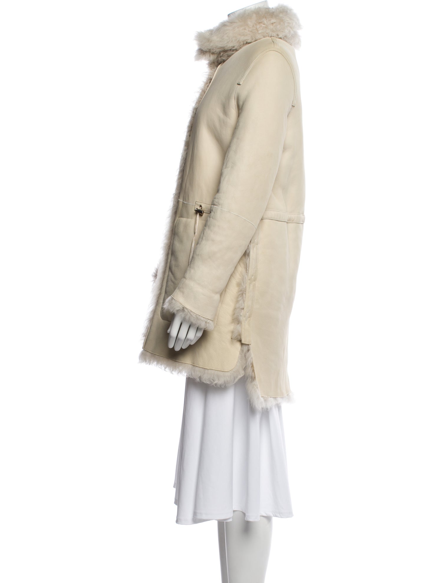 Yves Salomon Lamb Leather Faux Fur Coat
