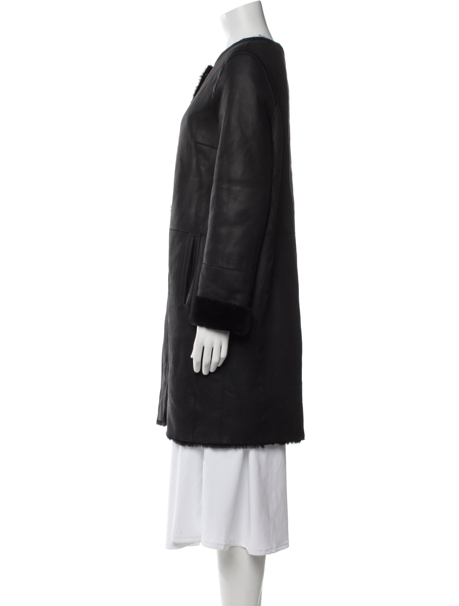 Yves Salomon Lamb Leather Faux Fur Coat