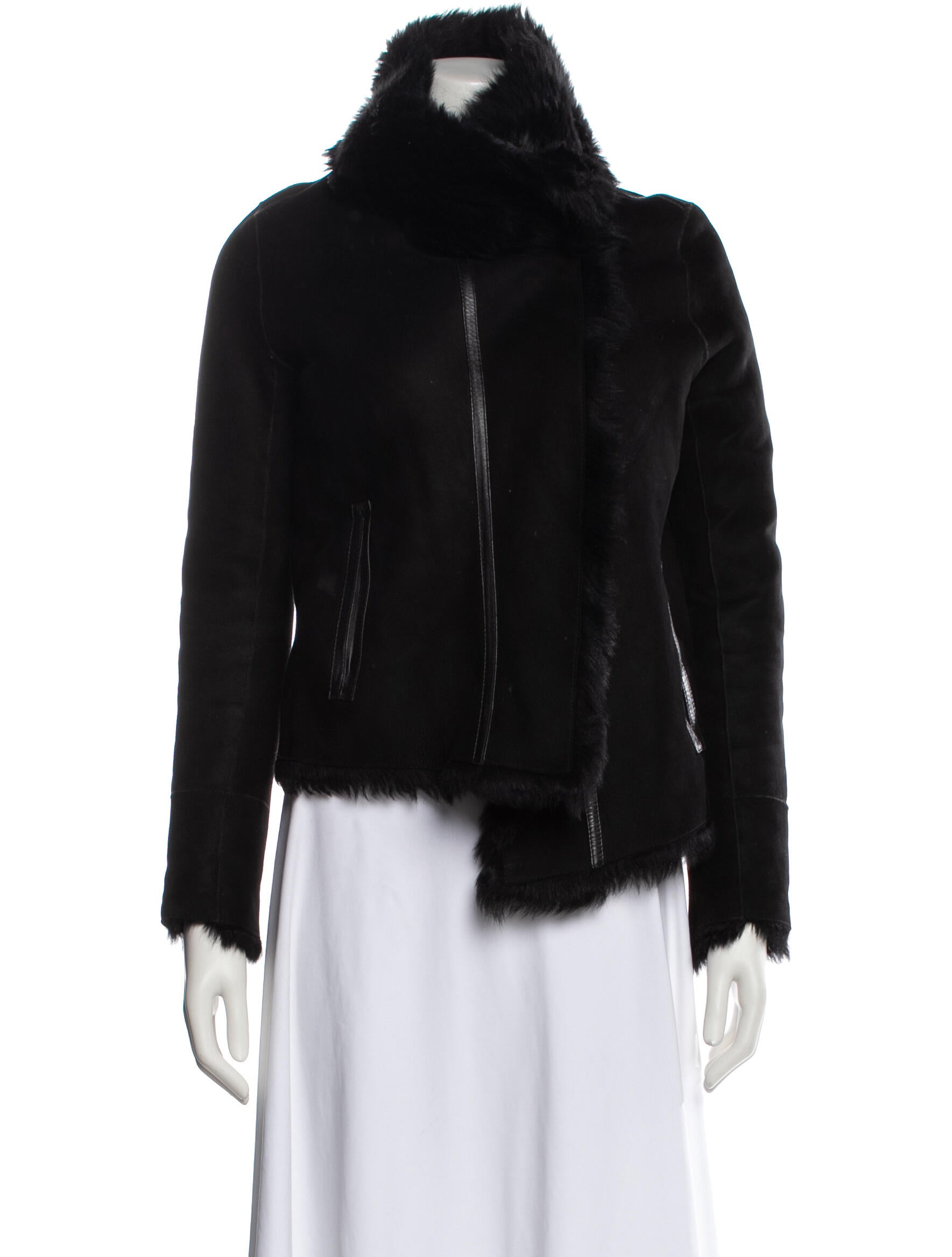 Yves Salomon Lamb Leather Faux Fur Coat