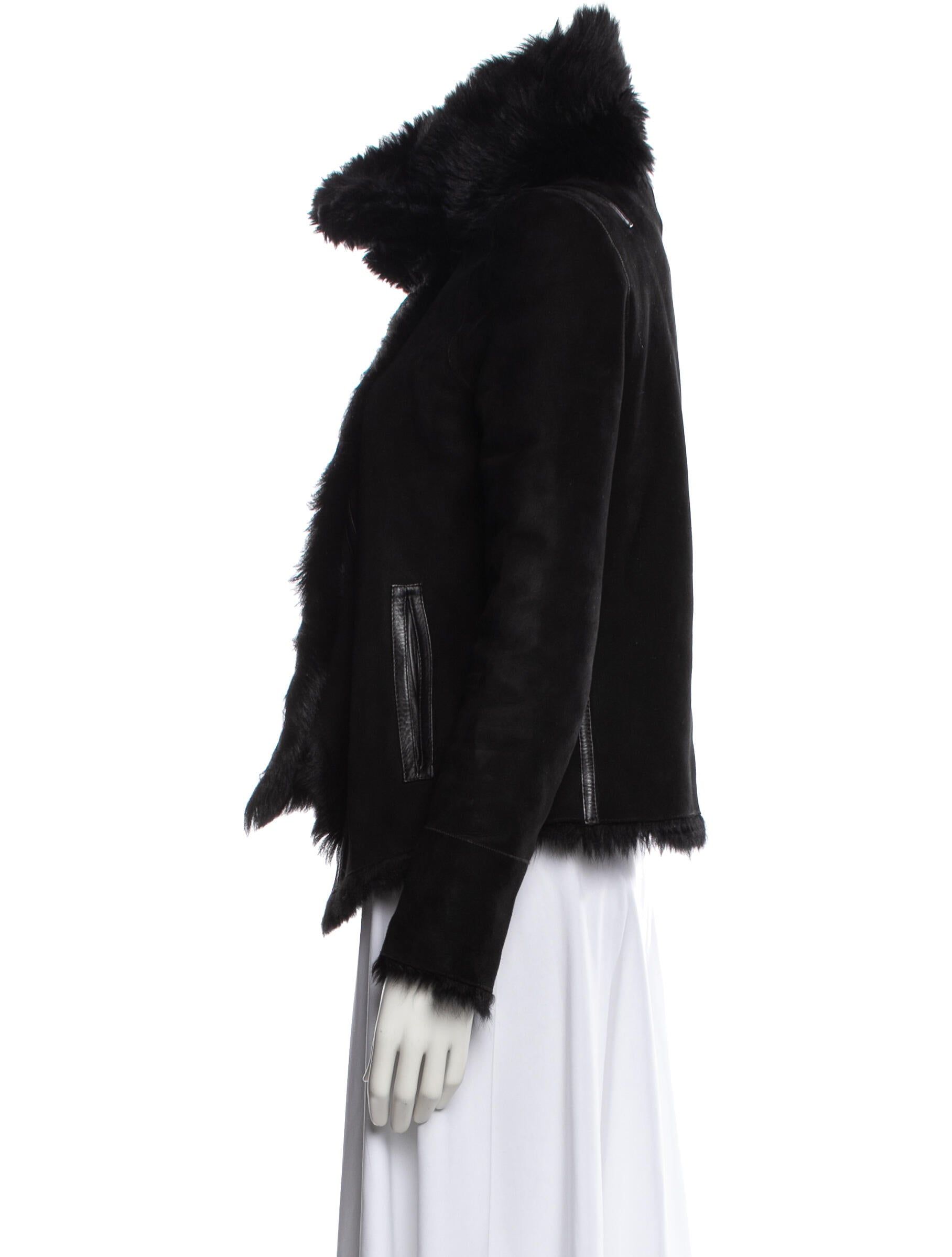 Yves Salomon Lamb Leather Faux Fur Coat