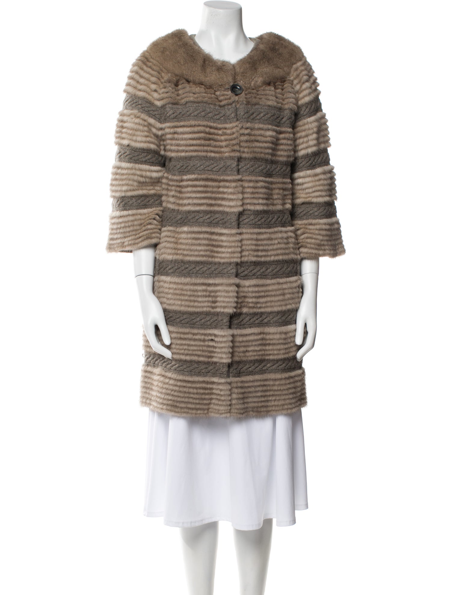 Yves Salomon Cashmere Striped Fur Coat