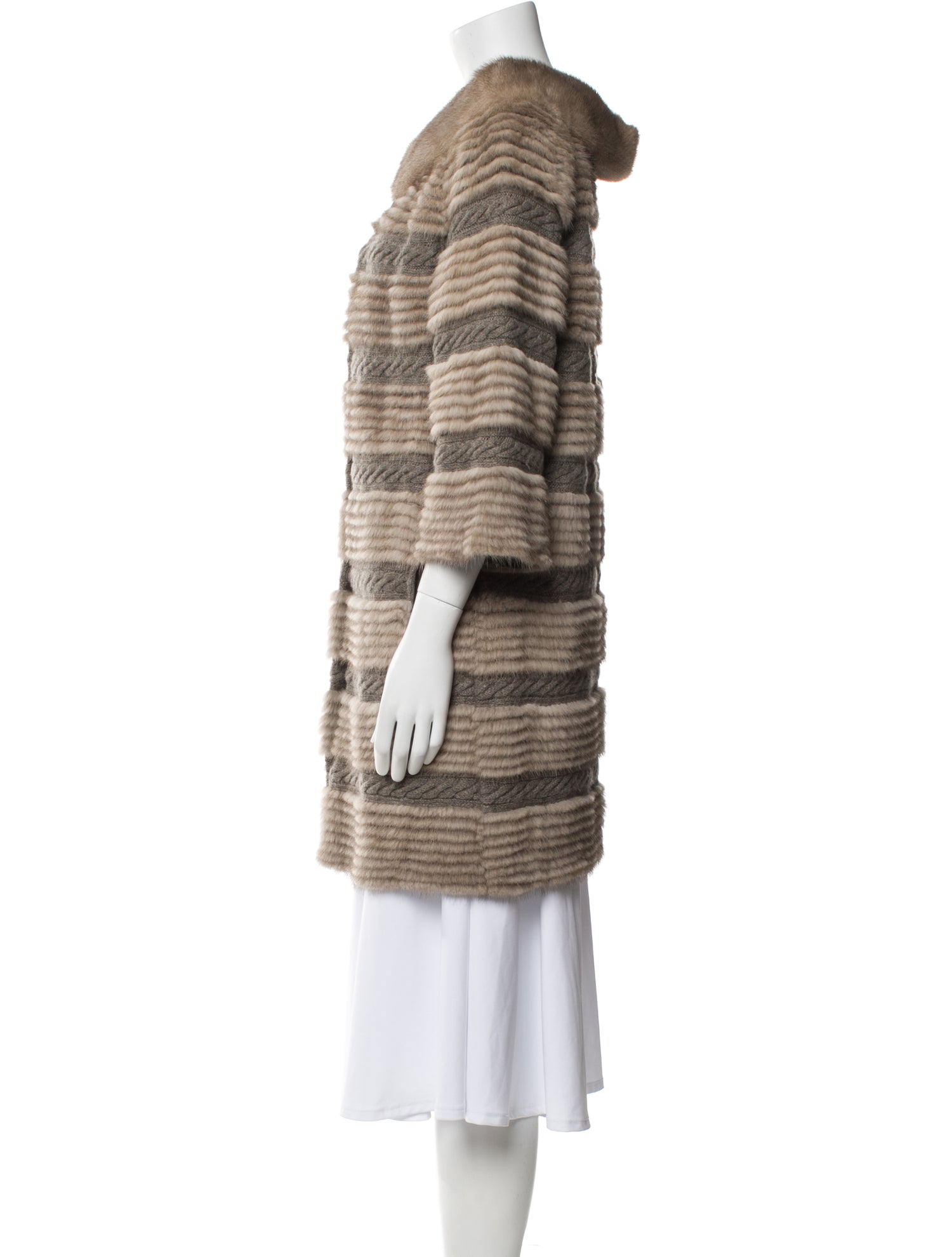 Yves Salomon Cashmere Striped Fur Coat