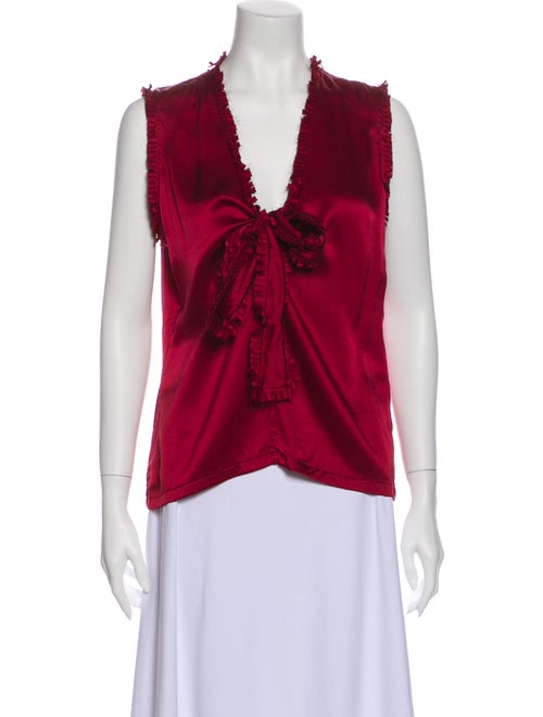 Yves Saint Laurent Silk V-Neck Blouse Red