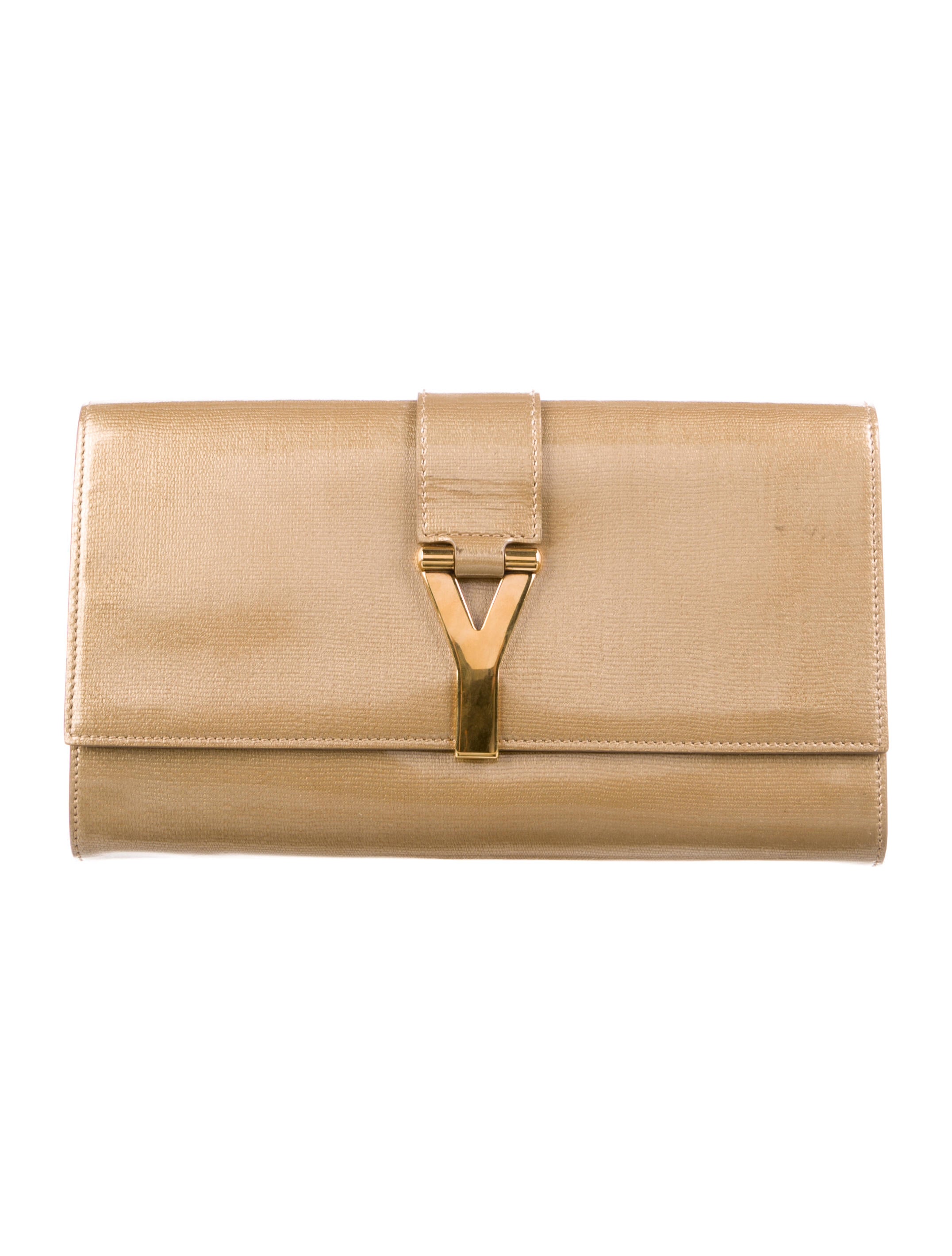 Yves Saint Laurent Patent Leather Clutch Brown Clutches, Handbags