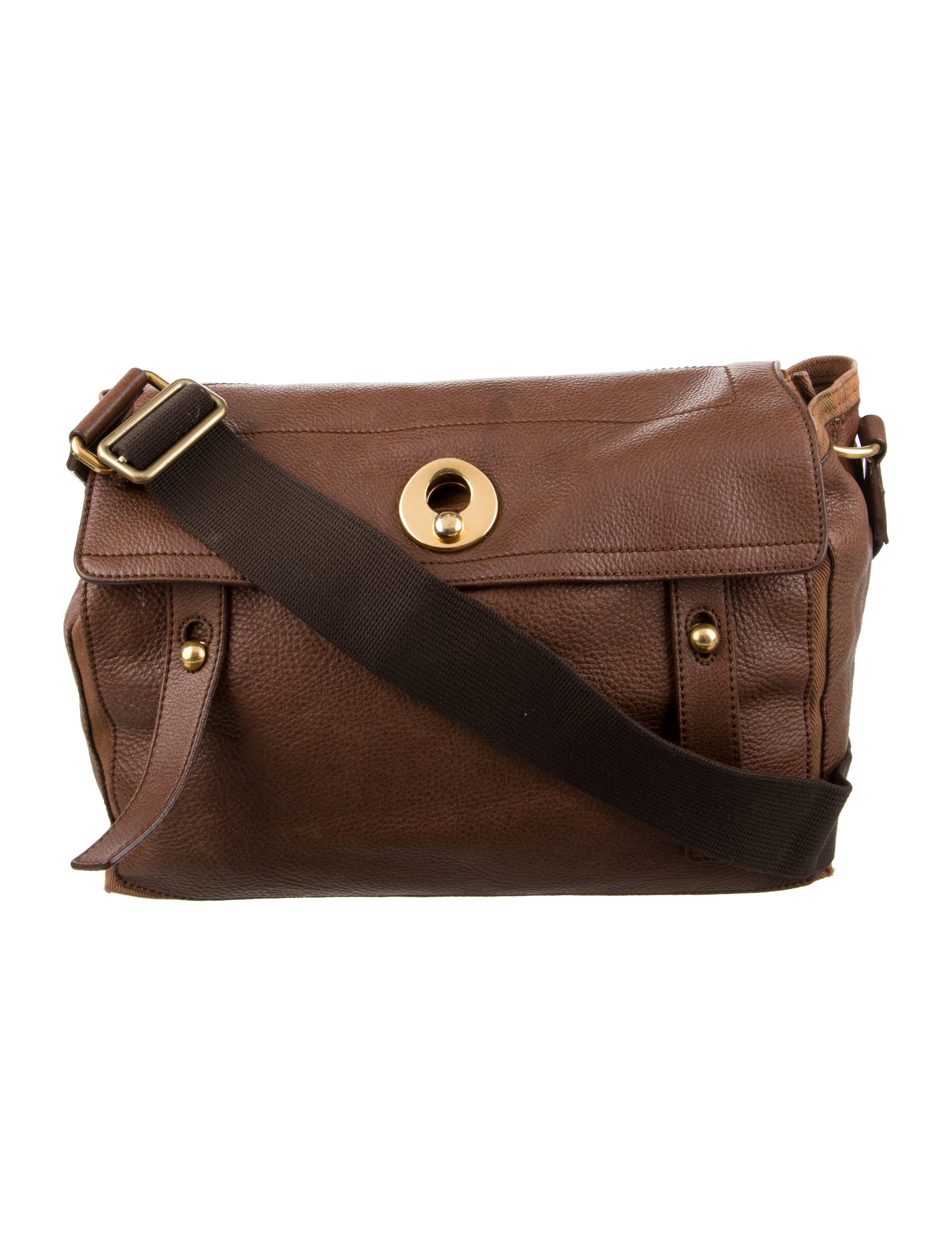 Yves Saint Laurent Leather Messenger Bag Brown Crossbody Bags