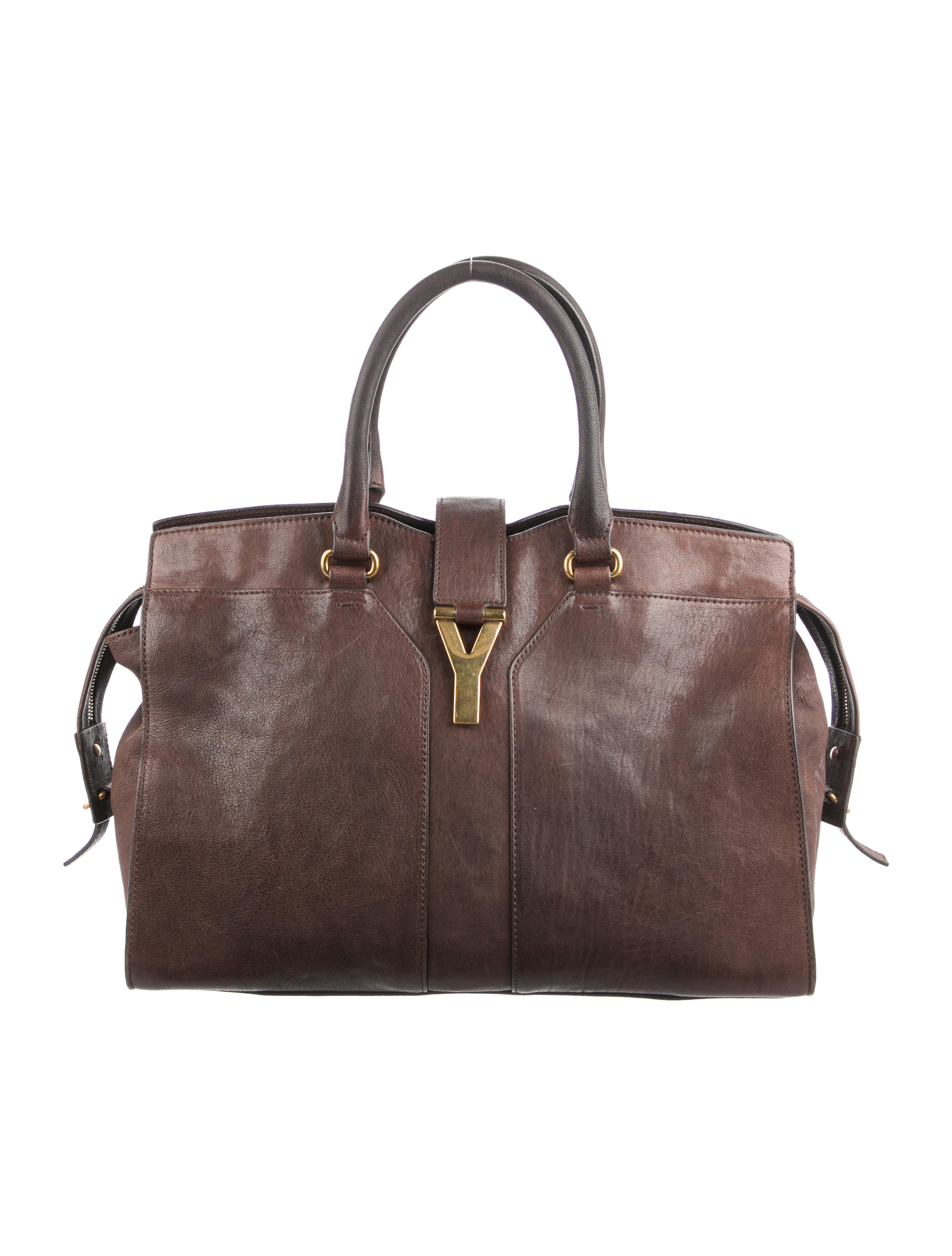 Yves Saint Laurent Cabas Leather Top Handle Bag Brown Handle Bags