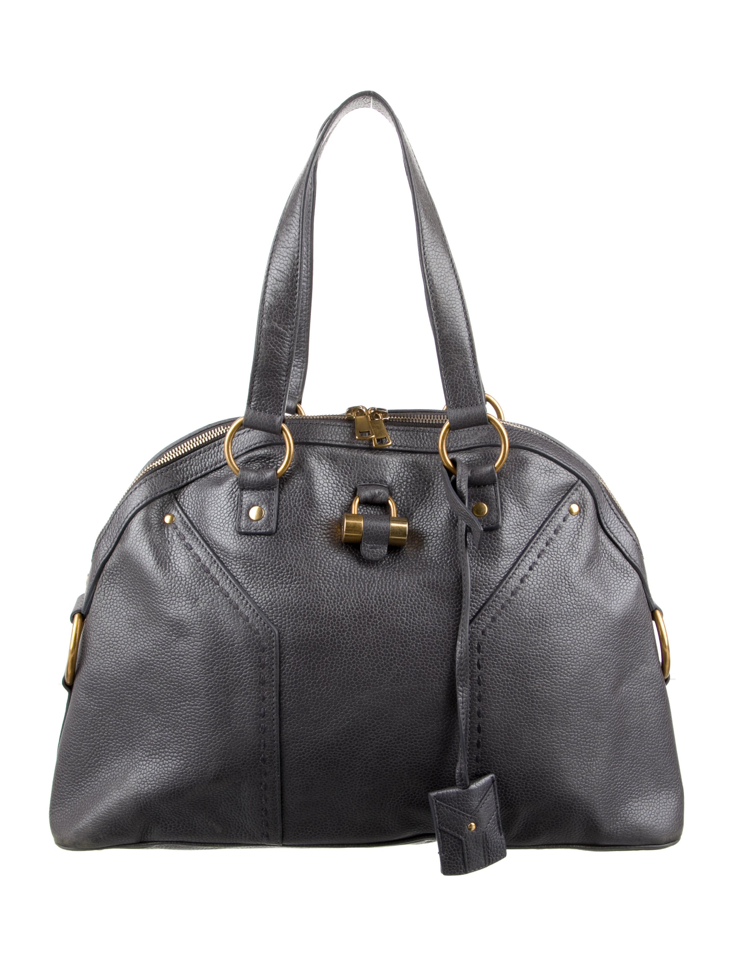 Yves Saint Laurent Leather Shoulder Bag Grey Shoulder Bags, Handbags