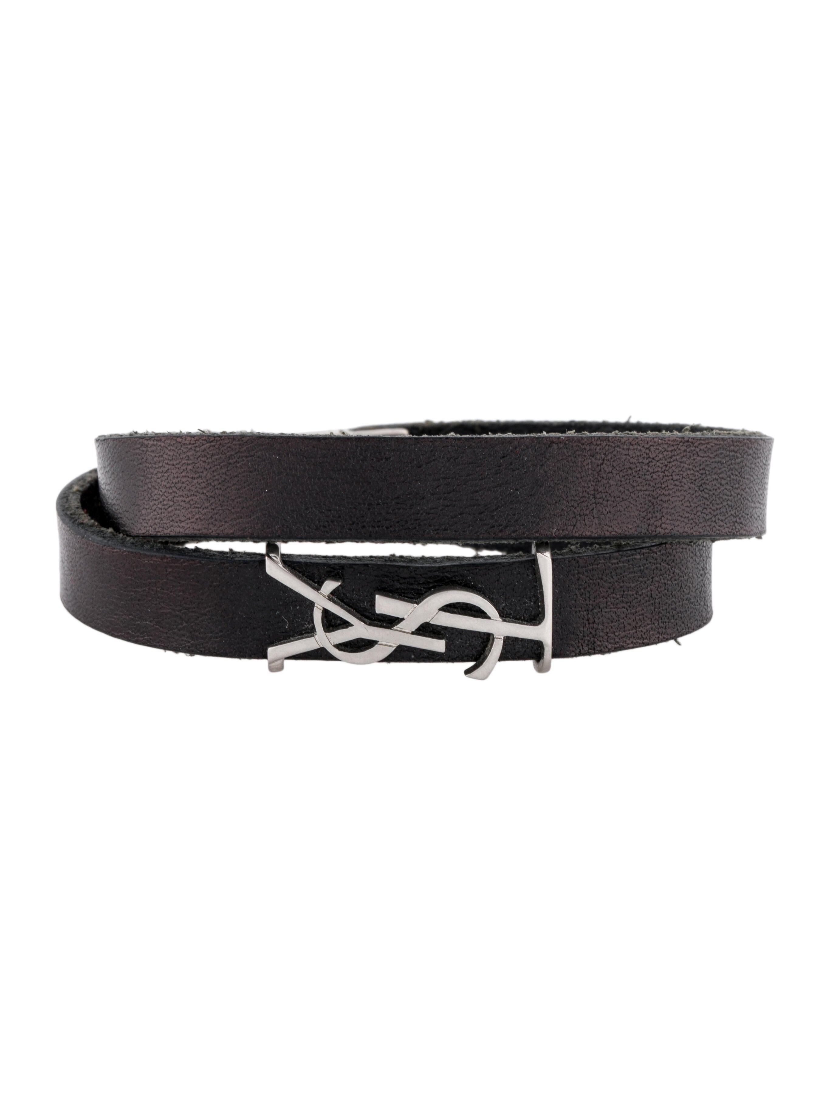 Yves Saint Laurent Leather YSL Double Wrap Bracelet
