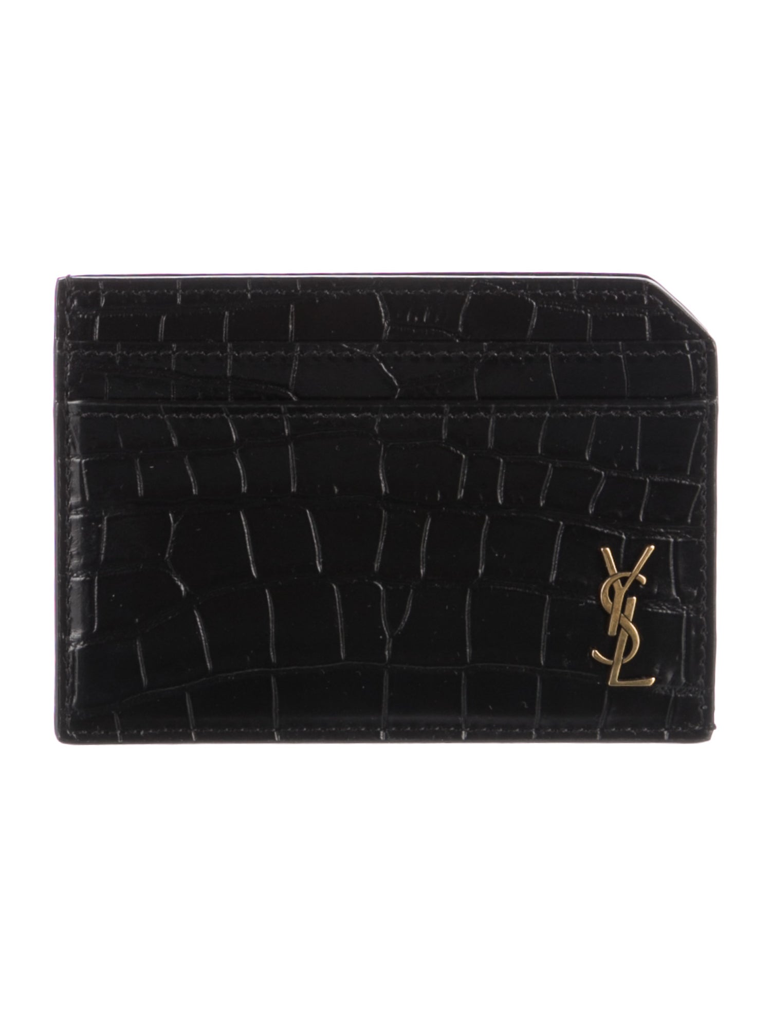 Yves Saint Laurent Animal Print Card Holder Black Wallets