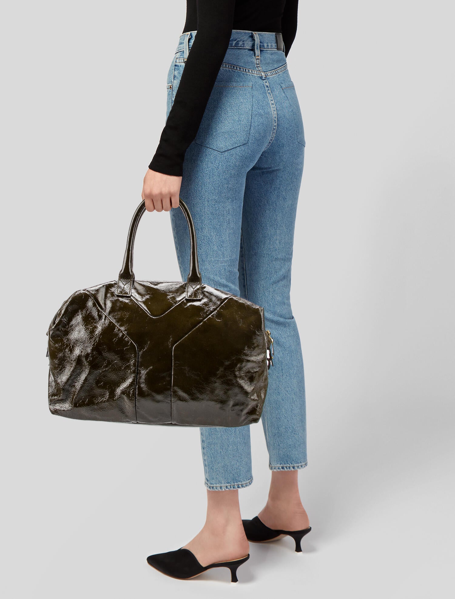 Yves Saint Laurent Patent Leather Easy Y Zip Tote Bag - Green