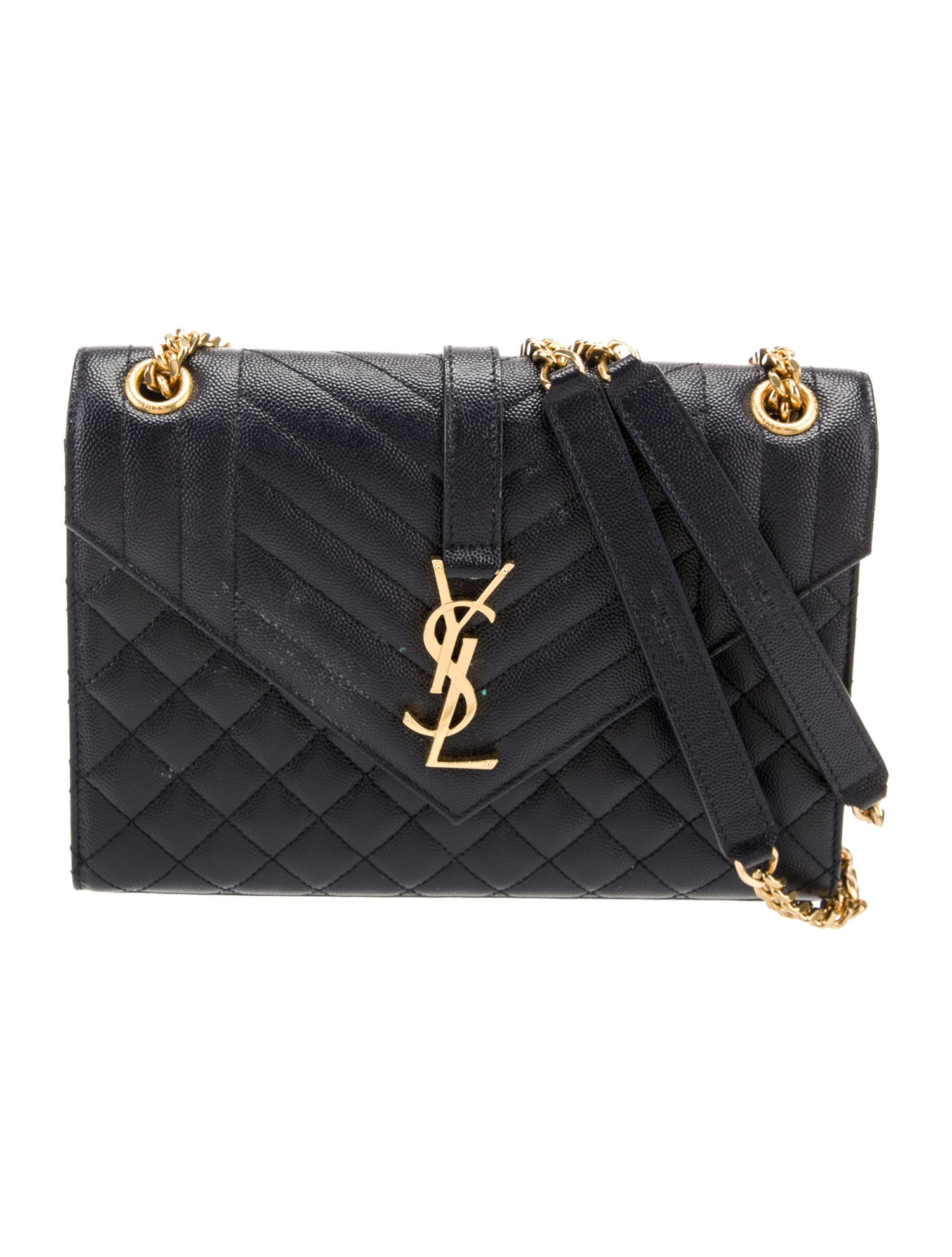 Saint Laurent Quilted Leather Chain Linked Shoulder Bag Blue Shoulder Bags, Handbags