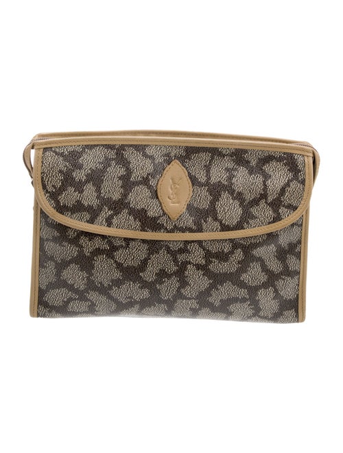 Yves Saint Laurent Coated Canvas Leather Trimmed Clutch
