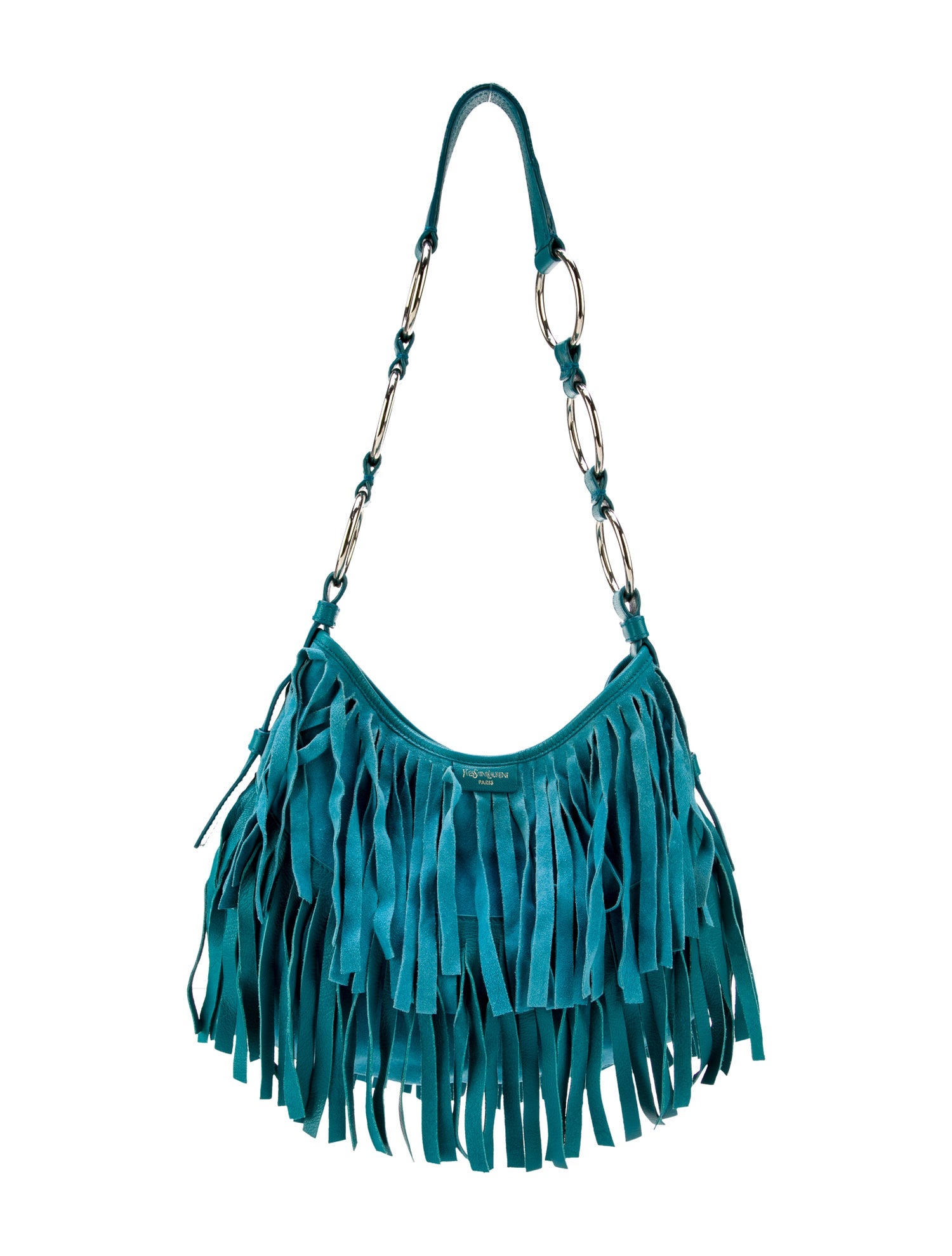 Yves Saint Laurent Fringe Suede Shoulder Bag Blue Shoulder Bags