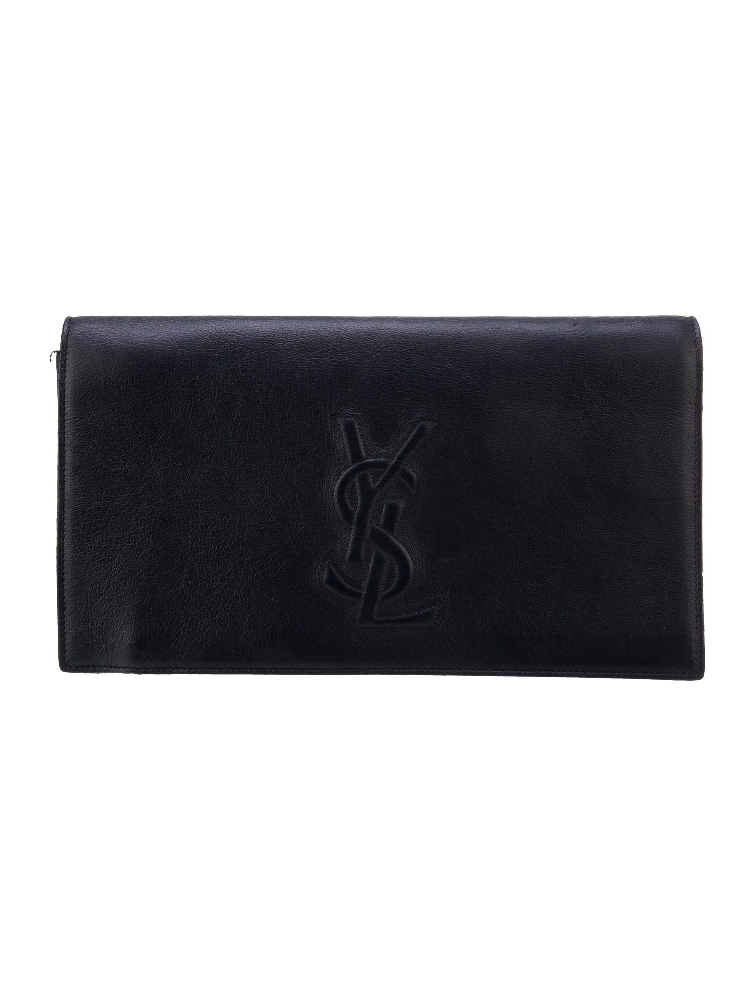 Yves Saint Laurent Solid Leather Clutch Black Clutches, Handbags