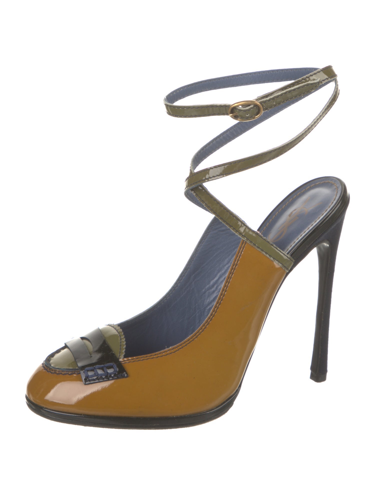 Yves Saint Laurent Patent Leather Colorblock Pattern Pumps