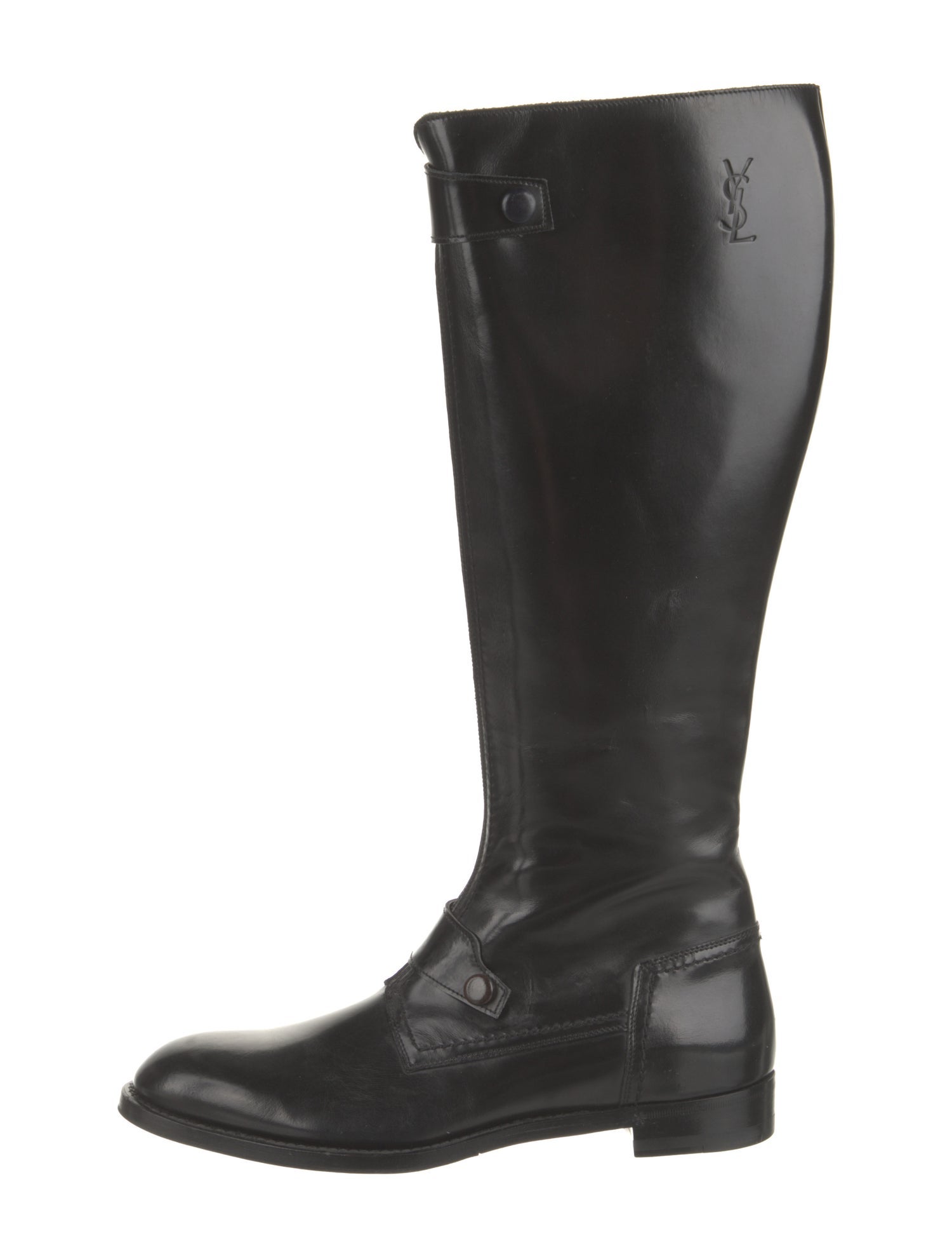 Yves Saint Laurent Rive Gauche Leather Riding Boots Black Boots, Shoes YVE218675 The RealReal